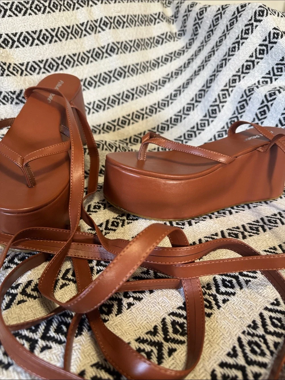 Public Desire Brown Wrap Platform Sandals